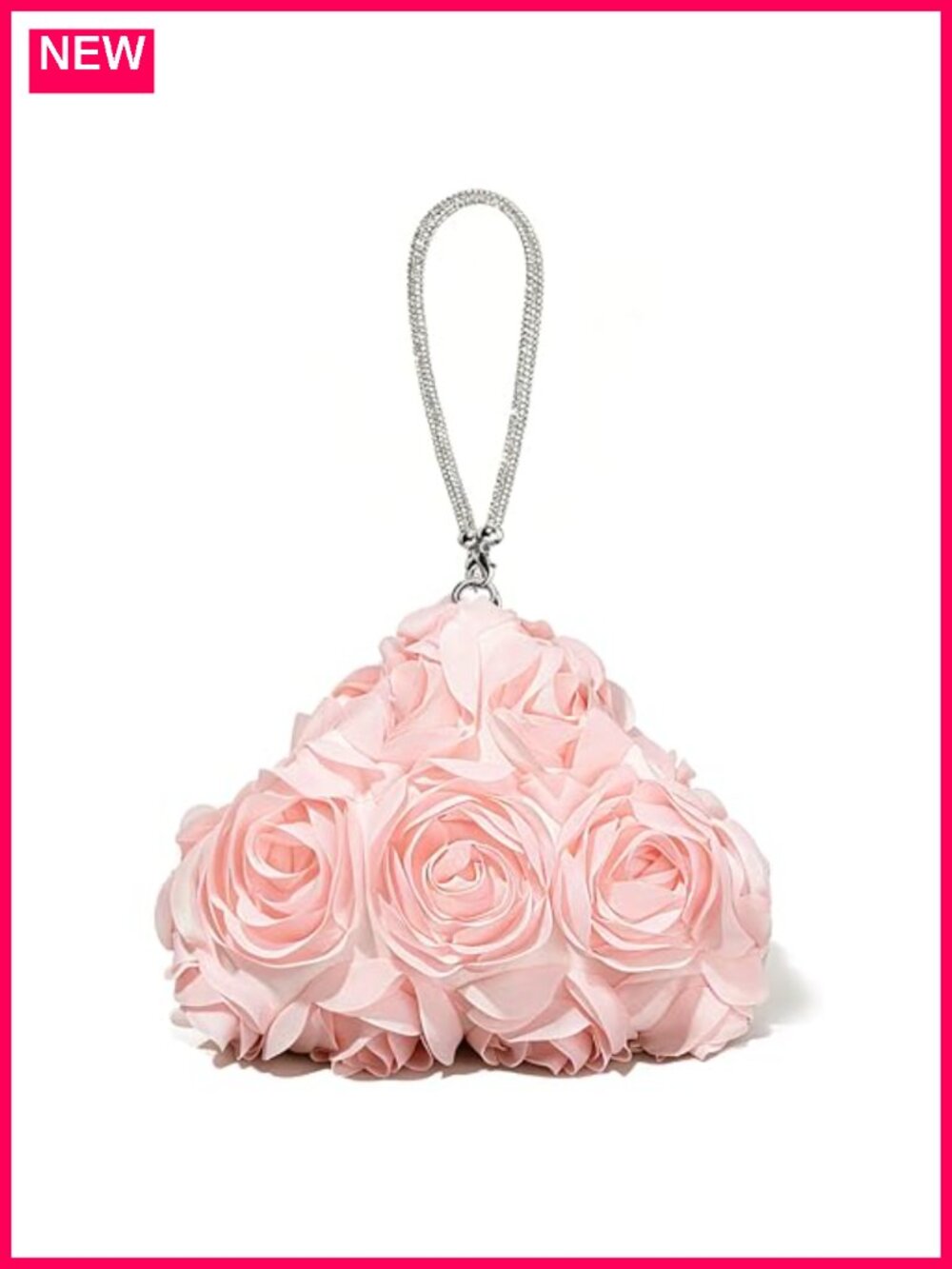 3D Rose Floral Evening Clutch with Rhinestone Handle